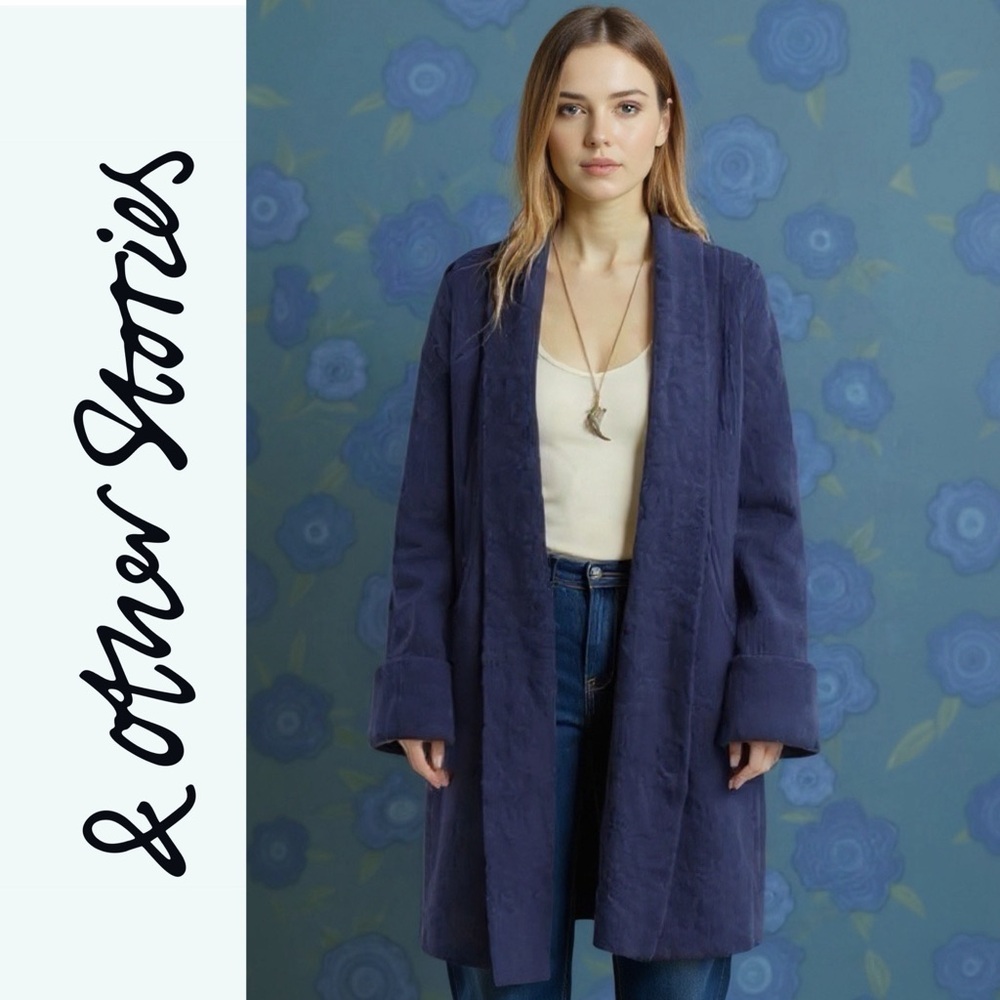 & Other Stories Dark Blue Oversized Alpaca Blend Long Open Cardigan Sweater Rare